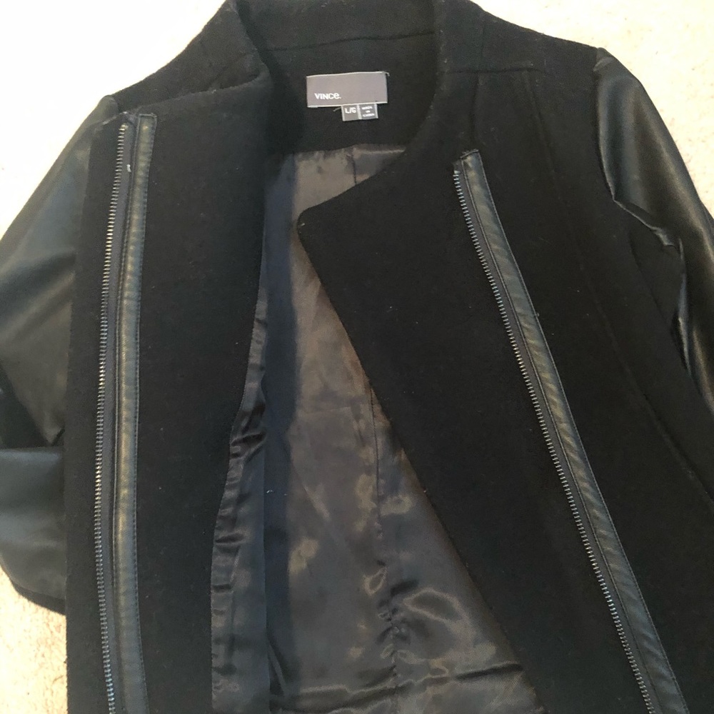 Girls Vince faux leather/ wool moto jacket